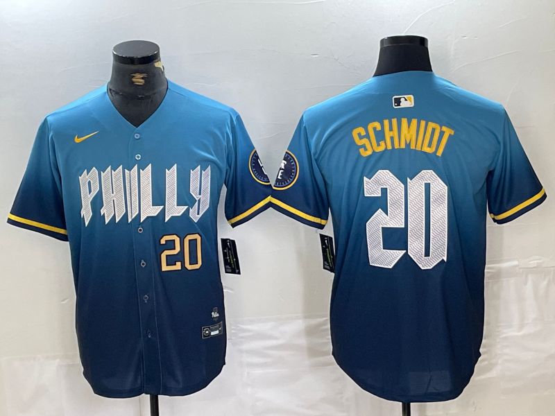 Men Philadelphia Phillies #20 Schmidt Blue City Edition Nike 2024 MLB Jersey style 4